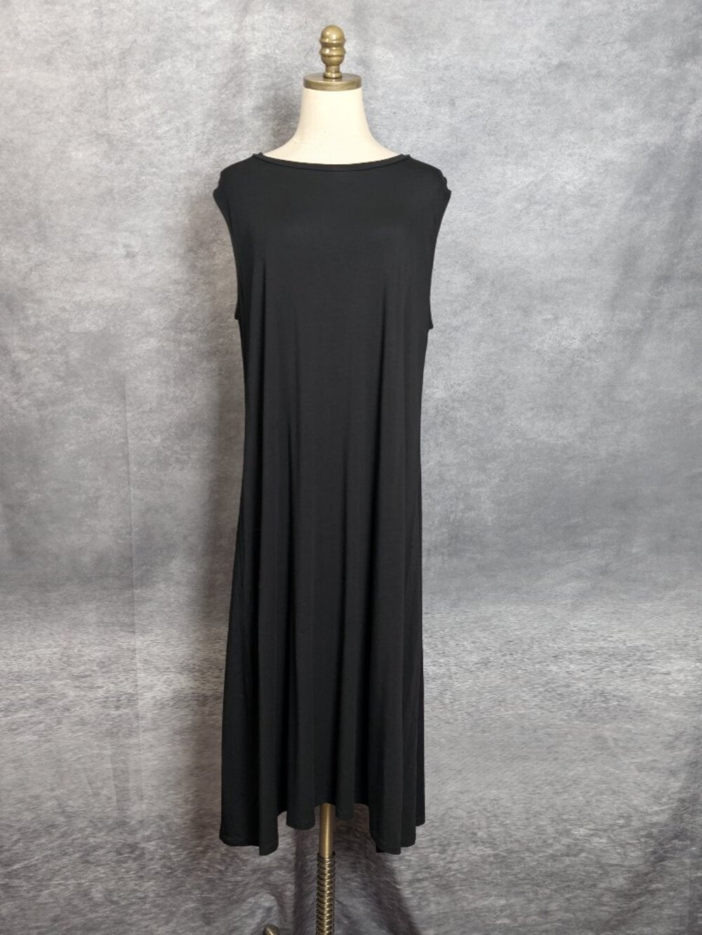 Eileen Fisher Black Tencel Sleeveless T-Shirt Midi Dress L Lightweight Comfort